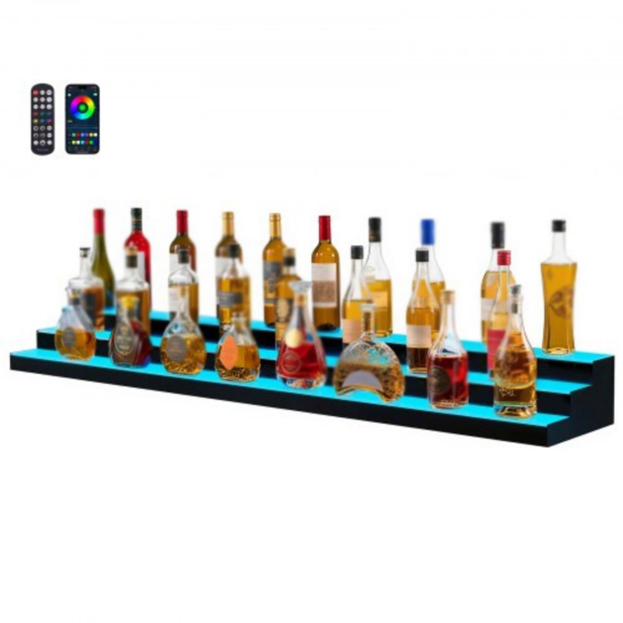 3-Tier LED Liquor Bottle Display Illuminated Acrylic Shelf RF Remote App 7 Colors